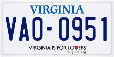 VA license plate VAO0951