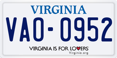 VA license plate VAO0952