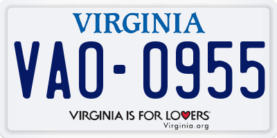 VA license plate VAO0955