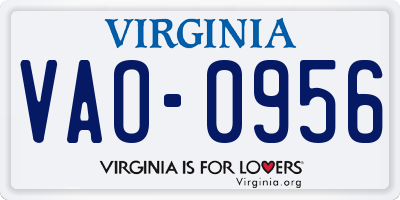 VA license plate VAO0956