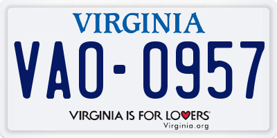 VA license plate VAO0957