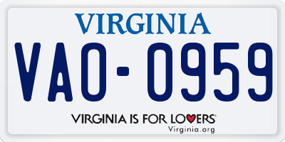 VA license plate VAO0959