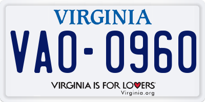 VA license plate VAO0960