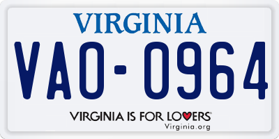 VA license plate VAO0964