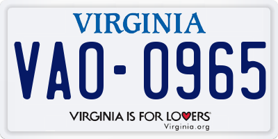 VA license plate VAO0965