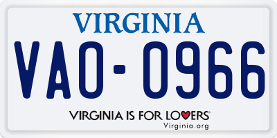 VA license plate VAO0966