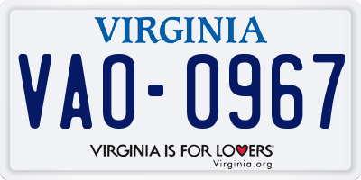 VA license plate VAO0967