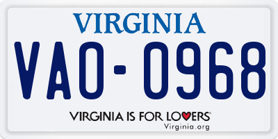 VA license plate VAO0968