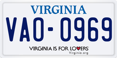 VA license plate VAO0969