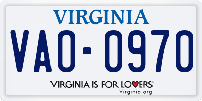 VA license plate VAO0970