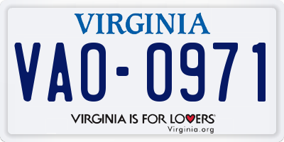 VA license plate VAO0971