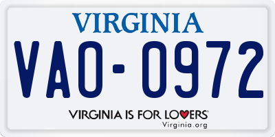 VA license plate VAO0972