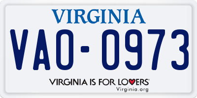 VA license plate VAO0973