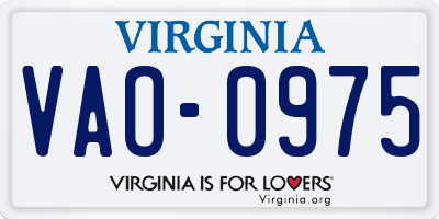 VA license plate VAO0975