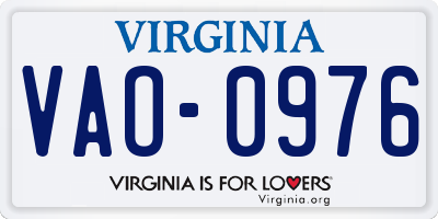 VA license plate VAO0976