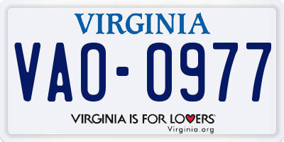 VA license plate VAO0977