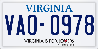 VA license plate VAO0978