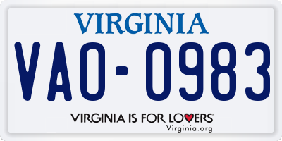 VA license plate VAO0983