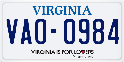 VA license plate VAO0984