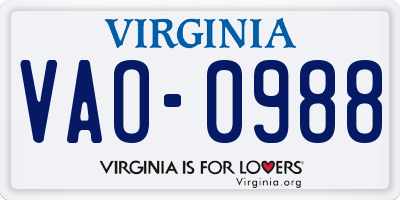 VA license plate VAO0988