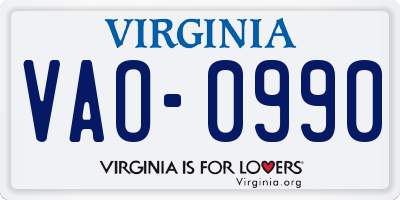 VA license plate VAO0990