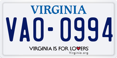 VA license plate VAO0994