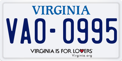 VA license plate VAO0995