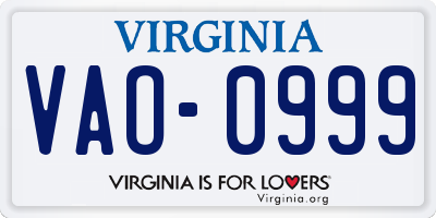 VA license plate VAO0999