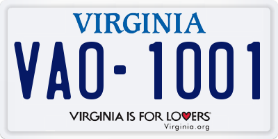 VA license plate VAO1001