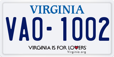 VA license plate VAO1002