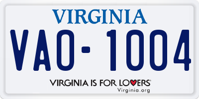 VA license plate VAO1004