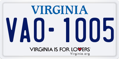 VA license plate VAO1005