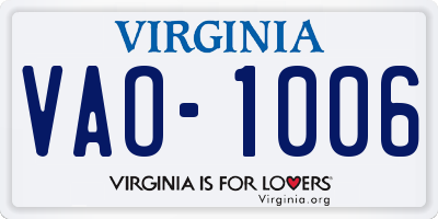 VA license plate VAO1006