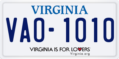 VA license plate VAO1010