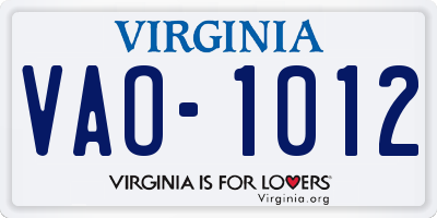 VA license plate VAO1012