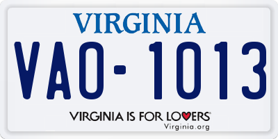 VA license plate VAO1013