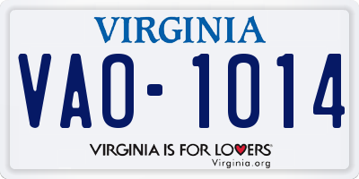 VA license plate VAO1014