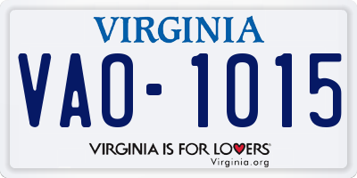 VA license plate VAO1015