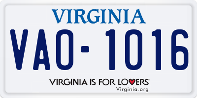 VA license plate VAO1016