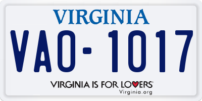 VA license plate VAO1017