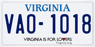 VA license plate VAO1018