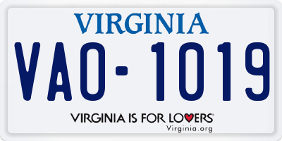 VA license plate VAO1019