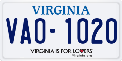 VA license plate VAO1020