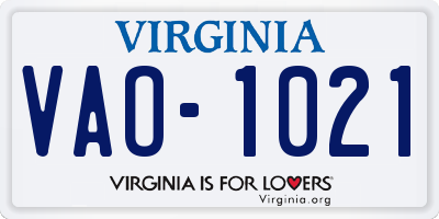 VA license plate VAO1021