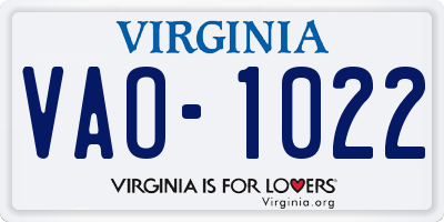 VA license plate VAO1022