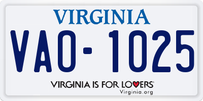 VA license plate VAO1025