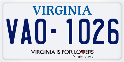 VA license plate VAO1026