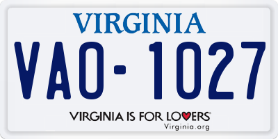 VA license plate VAO1027