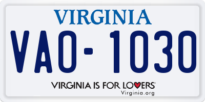 VA license plate VAO1030