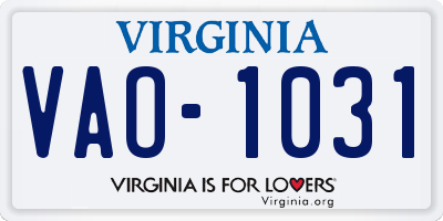 VA license plate VAO1031